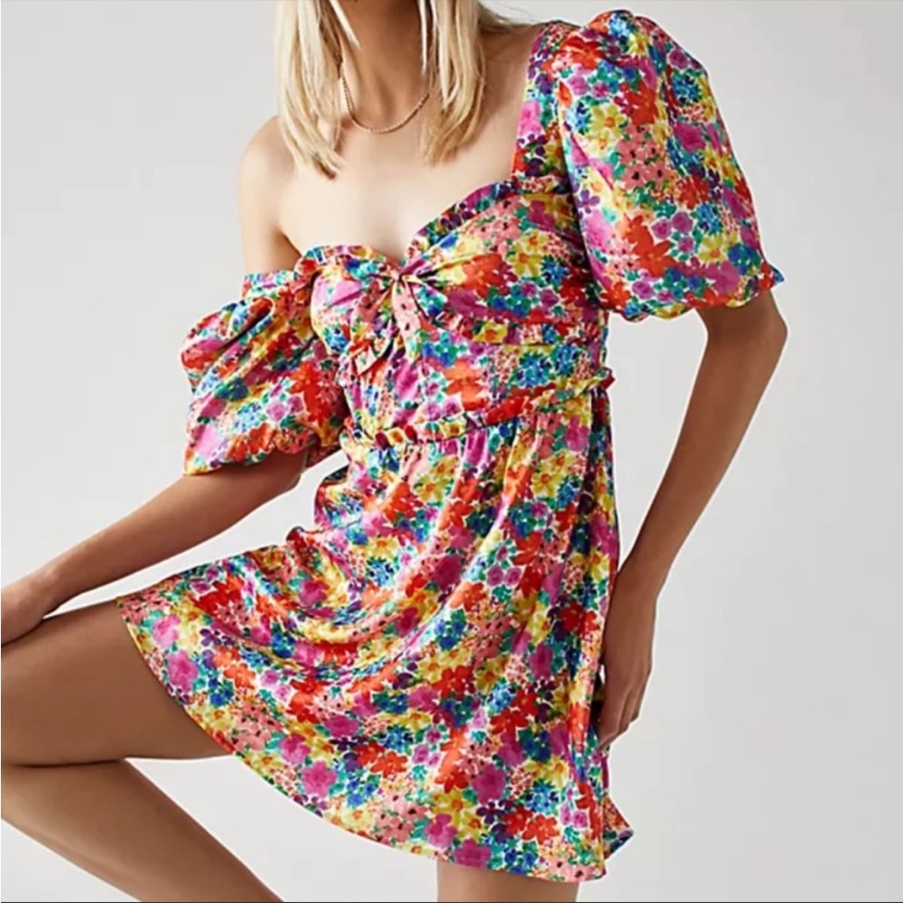 For Love and Lemons Merrill Puff Sleeve Mini Dress Multicolor Floral